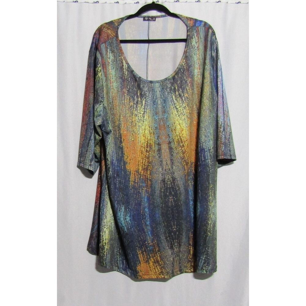 Lily By Firmiana Plus 4X/ Short Sleeve Top Shirt Tunic Floral Womens Stretch